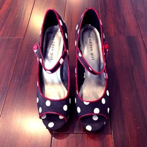 Madden Girl Navy Polka Dot Heels